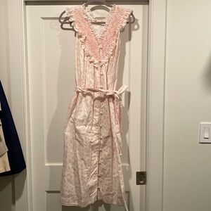 Dondolo linen cotton button down/smocked dress.